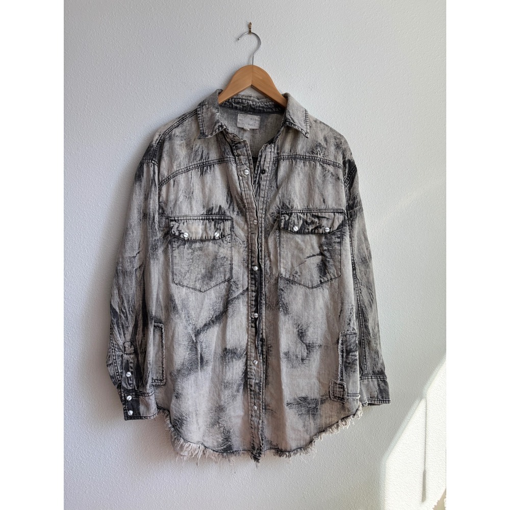 Oli & Hali Acid Wash Denim Shacket Grey Black Distressed Oversized Small